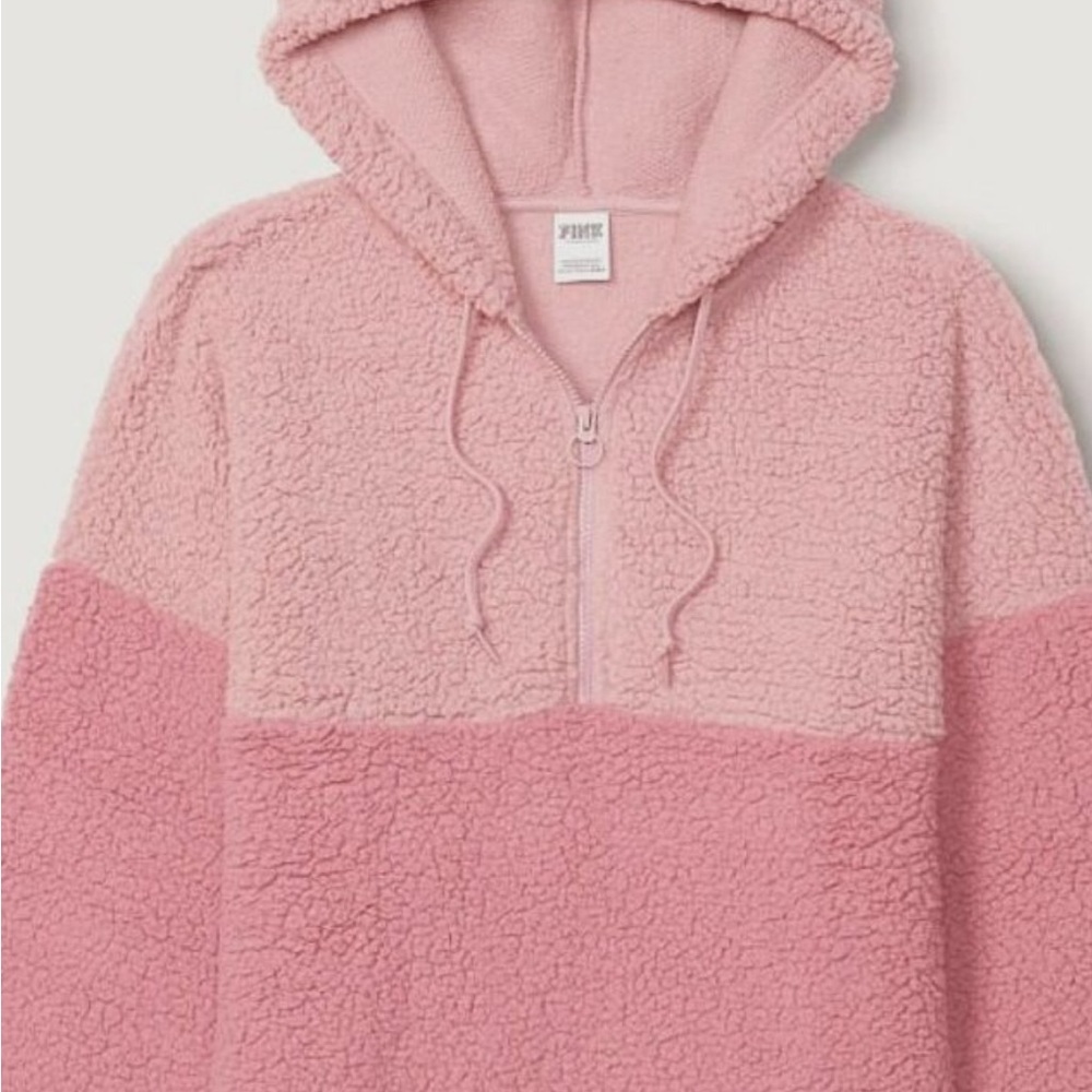 Victoria's Secret PINK Varsity Sherpa Half Zip Pullover Vanilla Bean XL